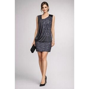 Day Birger et Mikkelsen Gray Silk Beaded Mini Dress Sz 14 Art Deco Cocktail Chic